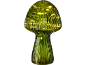 Candeeiro cogumelo de vidro verde canelado com luzes quentes.