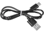 Cabo USB preto com conectores Tipo-C e USB-A, preso com uma abraçadeira branca.