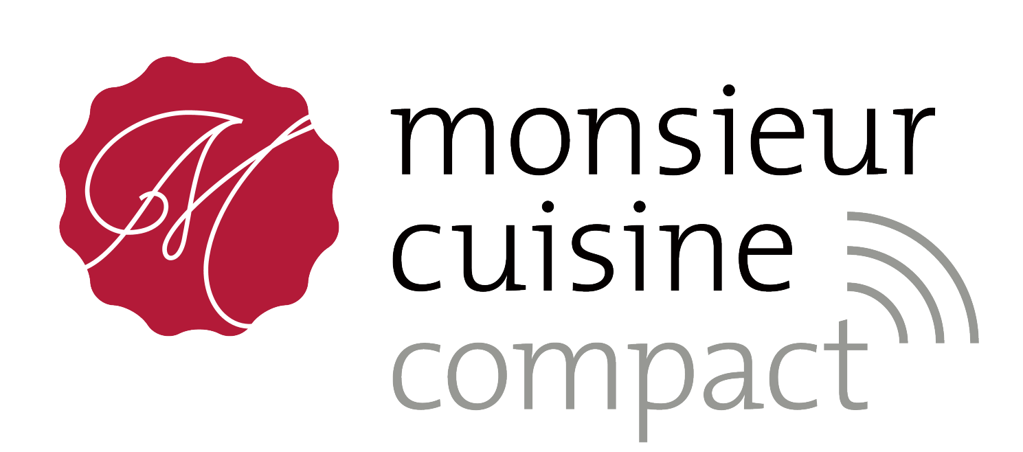 Logótipo com a inscrição 'monsieur cuisine compact' e uma letra M estilizada.