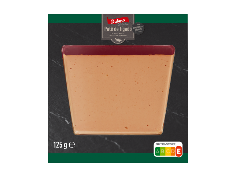 Patê de fígado de caça com carne de veado, cantarelos e arandos, com cobertura gelatinosa, 125g, Nutri-Score C.