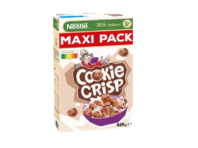 Embalagem de cereais de biscoito de chocolate com 35% de grãos integrais e Nutri-Score A.