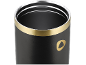 Copo térmico preto com anel dourado e logótipo.