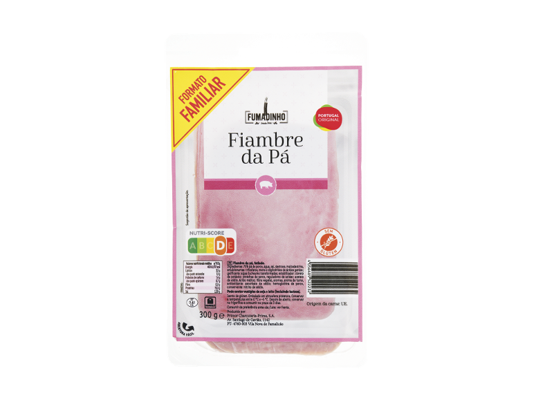 Fumadinho Fiambre da Pá, fiambre de porco em formato familiar, sem glúten.