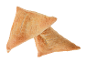 Duas empadas triangulares douradas de massa folhada.