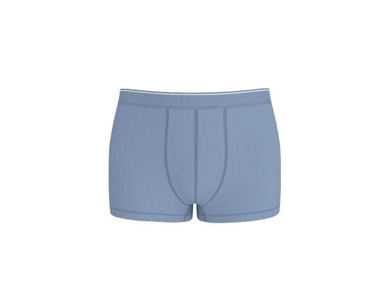 Boxers masculinos azul claro com cós branco.
