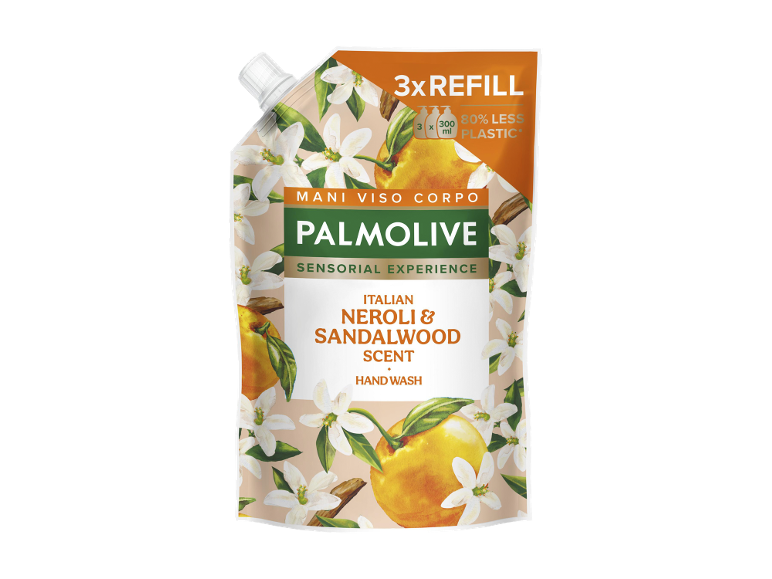 Recarga de sabonete líquido com aroma de Neroli Italian e Sândalo, 3x recargas, 80% menos plástico.