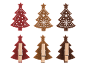 Seis decorações de árvore de Natal em feltro com padrões brancos, três com molas de roupa na parte de trás.
