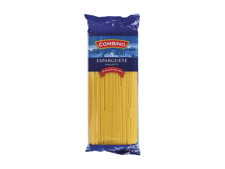 COMBINO Esparguete Spaghetti de sêmola de trigo duro em embalagem azul.