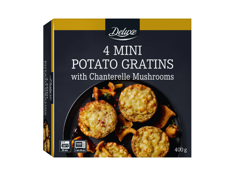 DELUXE 4 mini gratins de batata com cogumelos cantarelos, 400 g.
