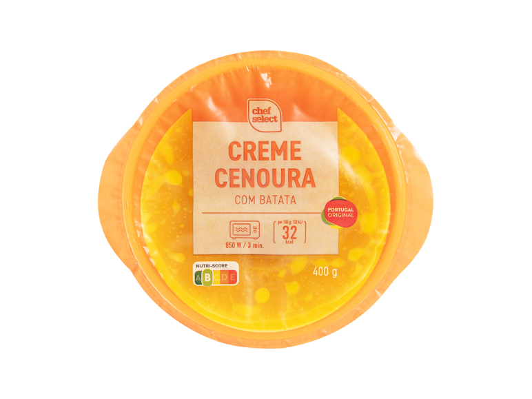 Creme de cenoura e batata com Nutri-Score A, 400g.