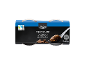 Embalagem dupla de sobremesas de chocolate de leite com colher, cacau Fairtrade e aviso de álcool.