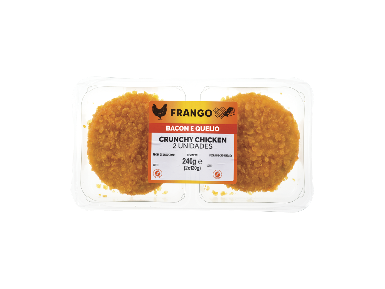 Duas unidades de frango crocante com bacon e queijo, 240g.
