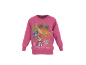 Camisola rosa com estampado de dinossauros e cachorros, com o texto 'No dinos too big, No pups too small'.