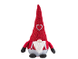 Gnomo de pelúcia com chapéu vermelho, barba e coração, perfeito para decoração festiva.