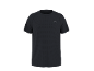 T-shirt desportiva preta de manga curta com textura de malha e logótipo no peito.