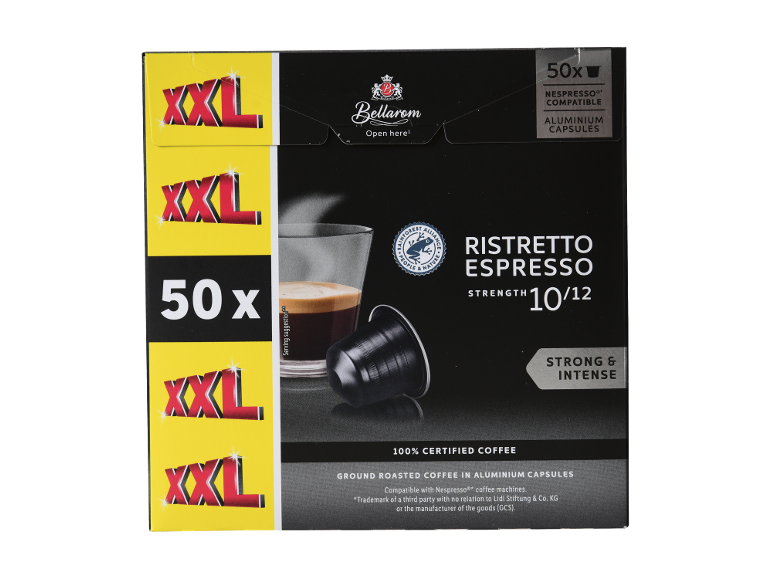 Embalagem de 50 cápsulas de café Ristretto Espresso, compatíveis com Nespresso, intensidade 10/12.
