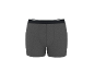 Boxers de algodão cinzento escuro com cós elástico preto e riscas brancas.