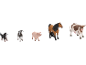 Figuras de brinquedo de animais de quinta: cão, cabra, porco, cavalo e vaca.
