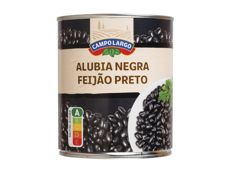 Lata de feijão preto, com rótulo Nutri-Score A.