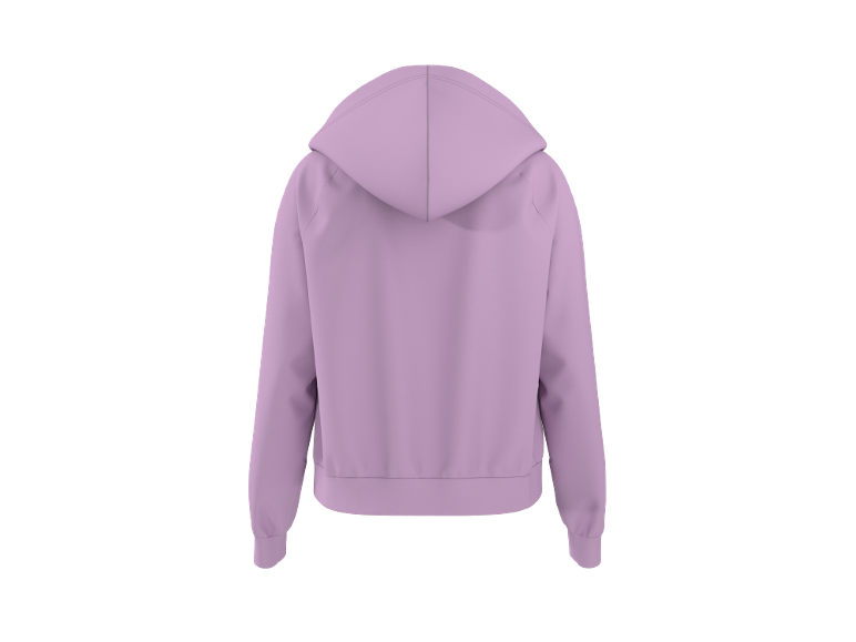 Hoodie roxo claro, vista traseira.