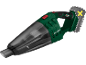 Aspirador de mão sem fio em verde e preto, com um contorno de bateria.
