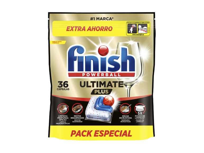 Cápsulas de detergente para máquina de lavar loiça com 5x poder de limpeza para manchas difíceis, 36 cápsulas.