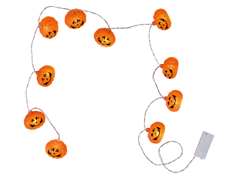 Luzes de corda de abóbora de Halloween com caixa de bateria.