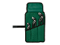 Conjunto de três chaves ajustáveis pretas numa bolsa de arrumação verde.