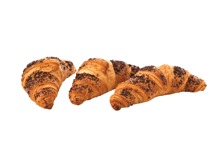 Três croissants de chocolate crocantes
