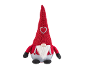 Gnomo de pelúcia vermelho com chapéu de lantejoulas, barba branca e coração no chapéu.