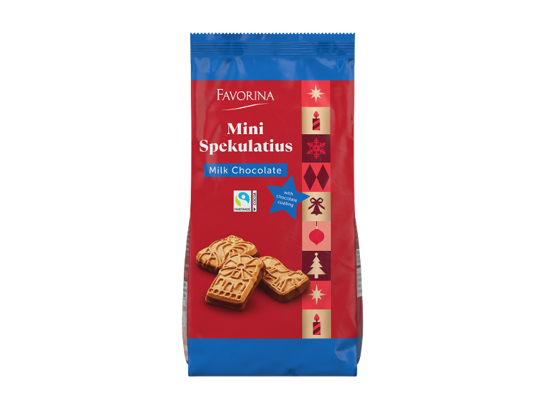 Mini spéculoos de Natal com cobertura de chocolate de leite, cacau de comércio justo.