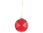 Bola de Natal vermelha brilhante com um pendurador dourado sobre fundo preto.