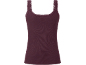 Camisola de alças canelada cor de vinho com detalhes de renda no decote e alças.