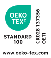 Certificação STANDARD 100, número CR028 137356 OETI, www.oeko-tex.com