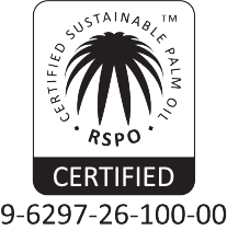 Selo certificado RSPO Óleo de Palma Sustentável, número 9-6297-26-100-00.