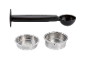 Calcador e colher medidora de café com dois cestos de filtro de café expresso marcados 'MAX'