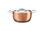 Panela de cobre com tampa de vidro e pegas de metal