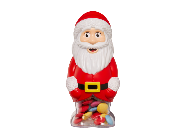 Dispensador de doces Pai Natal com doces coloridos.