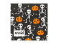 Guardanapos de papel de Halloween com padrão de esqueletos dançantes e abóboras em fundo preto