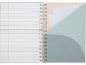 Caderno de argolas com páginas pautadas e bolsos em tons pastel