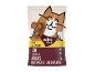 Snacks de frango para gatos para controlo urinário, com um gato sorridente a segurar os biscoitos.