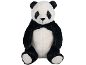 Urso panda de peluche grande e macio em preto e branco, sentado.