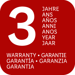 Selo vermelho com o número 3 e a palavra 'GARANTIA' em vários idiomas.
