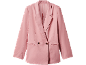 Blazer feminino rosa com abotoamento duplo e bolsos com aba