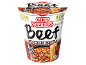 Copo de sopa instantânea de noodles de carne, aromática e picante, pronta em 3 minutos.