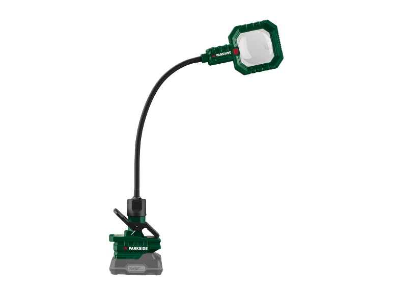 Luz de trabalho LED sem fio com pescoço de ganso flexível e braçadeira