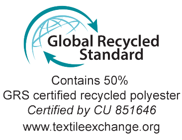 Certificado Global Recycled Standard: 50% poliéster reciclado certificado GRS.
