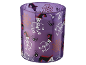 Suporte de vela roxo de Halloween com esqueletos, aranhas e teias de aranha.