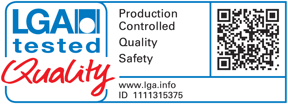 Selo testado: Produção Controlada, Qualidade, Segurança. www.lga.info ID 111315375.