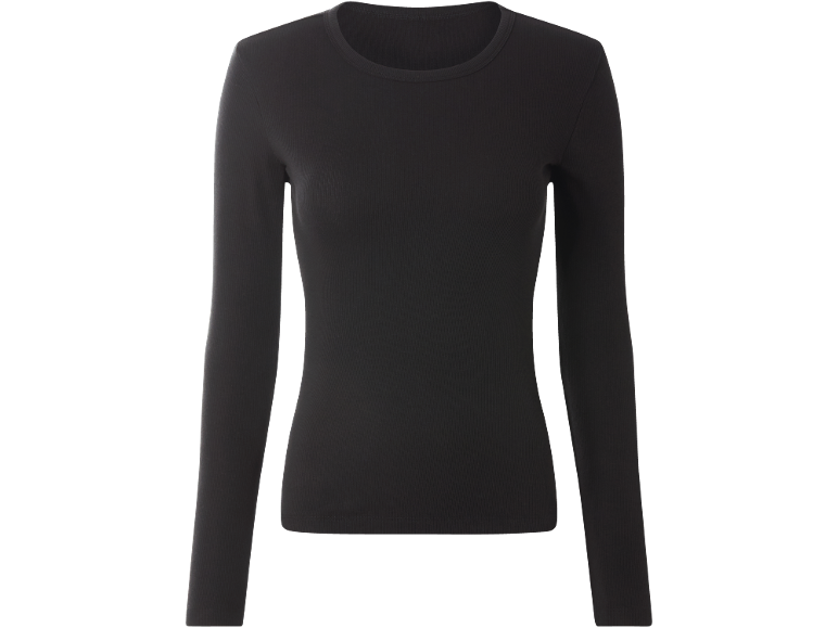 Camisola de manga comprida canelada preta para mulher